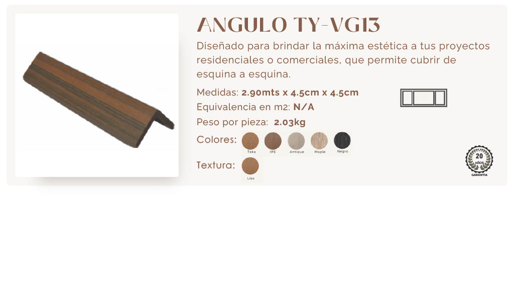 Ángulo de terminación modelo TY-VG13